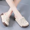 Damen Sandalen mit Höhenabsatz Plateau Loafers Rot Slipper zum Hineinschlüpfen Lässige Clogs Blume Leder Weiße Schuhe für Mutter