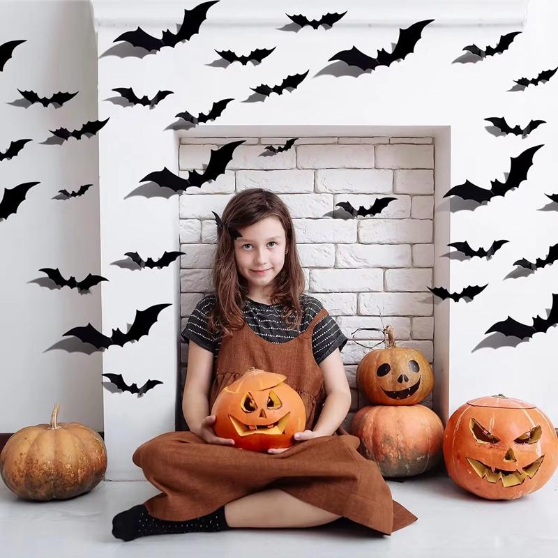 12-120 Stück 3D Schwarze Fledermaus Wandaufkleber Für Halloween Party Zuhause Innen Hof Dekoration Gruselige Requisiten Kinderzimmer DIY Wandtattoos