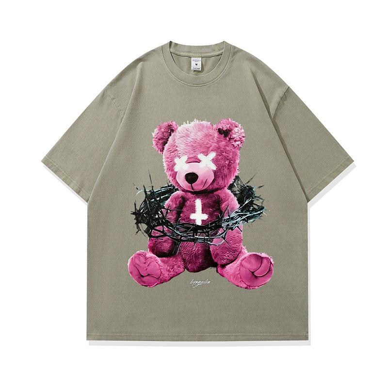 Dark Bear Short Sleeve T-Shirt Washed Retro Cotton Pod Digital Direct Injection Printing T-Shirt Men