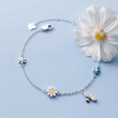 925 Sterlingsilber Quaste Zirkon Gänseblümchen Biene Anhänger Armband Armreif Für Frauen Mädchen Party Hochzeit Trendiger Schmuck Zubehör sl437