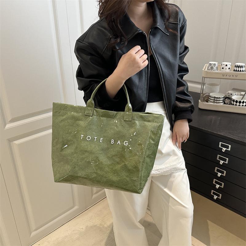 Large capacity DuPont paper jelly bag fashionable transparent pvc waterproof hand bag children kraft paper commuter hand