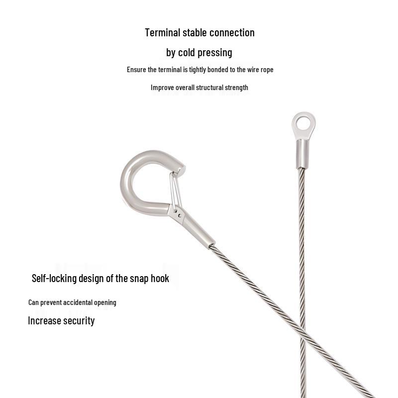 Edelstahl-Drahtseilhaken zum Aufhängen von Tafeln, Bildern und Beleuchtungskörpern mit Sicherheitsverschluss