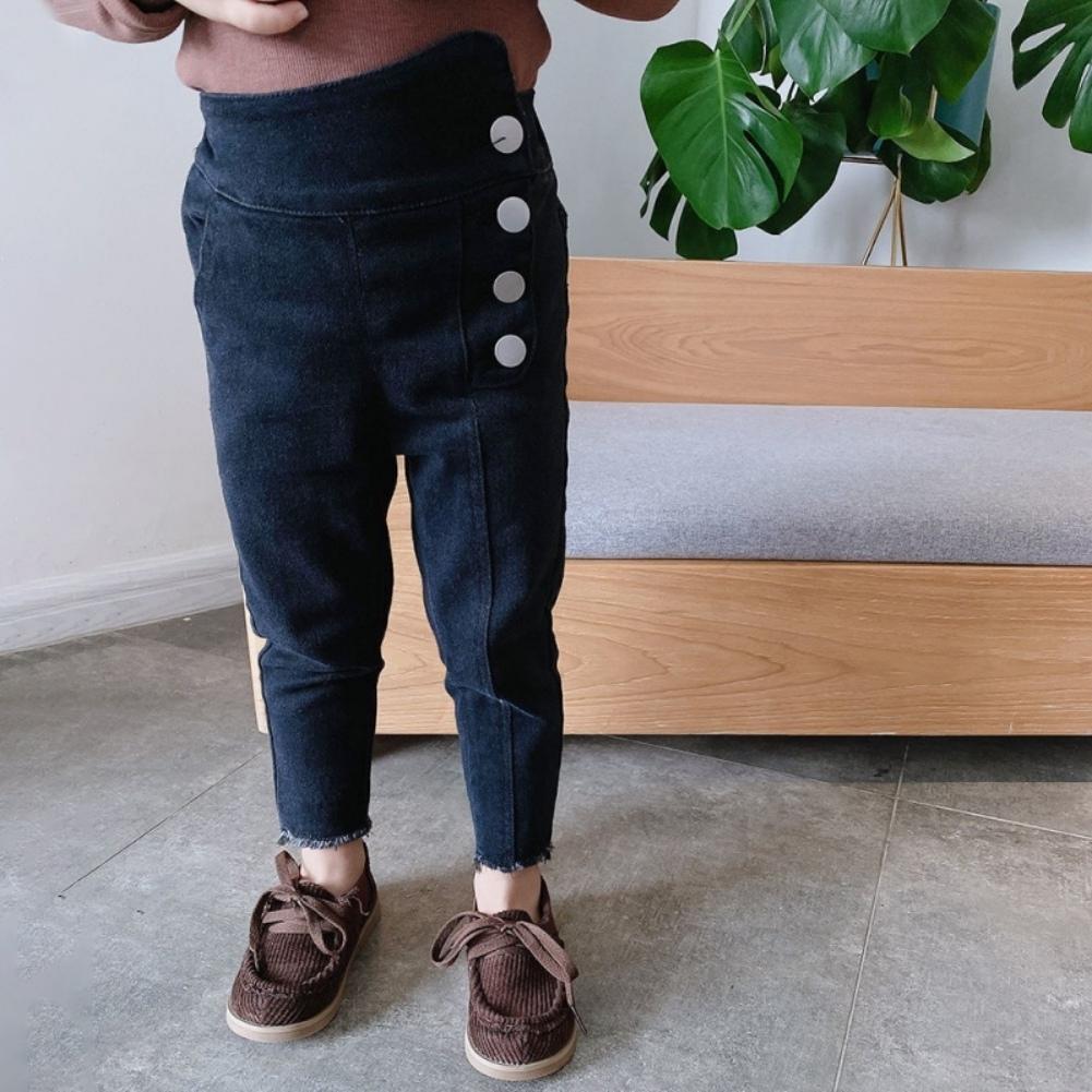 

Детские джинсы для девочек, однотонные джинсы для девочек, повседневные джинсы, детская одежда с высокой талией для маленьких девочек 3-8 лет 13