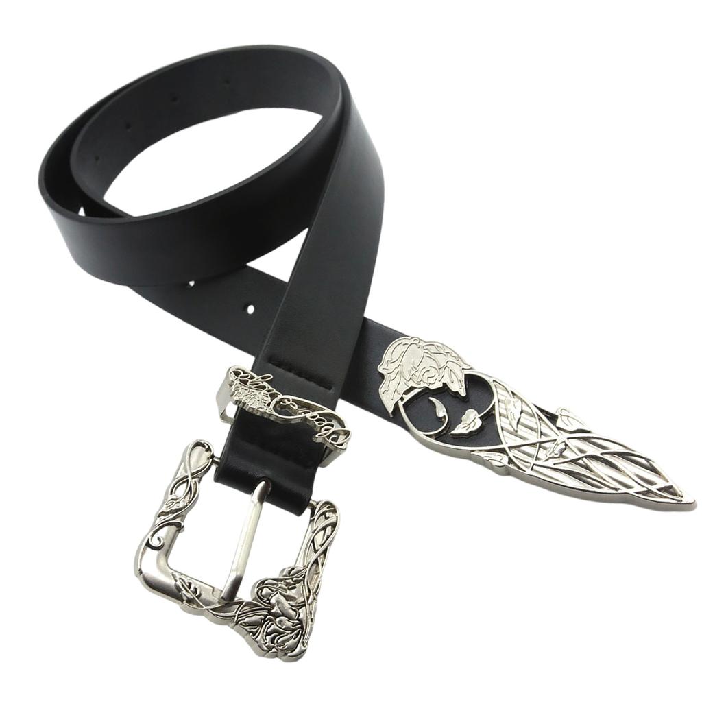 Vintage Floral Engraved Belt Western Styles Belt Adjustable Leather Buckle Belt Strap Cowgirl Waist Belt for Pants Dress