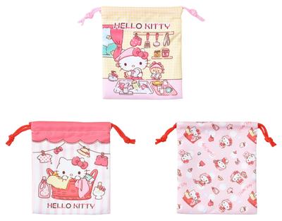 30733 Salonje Hello Kitty Drawstring Bag Set (3-Piece Set) by SANRIO. Perfect for Storing Small Items and Cups, Perfect for School or Kindergarten