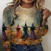 Women'S Clothing, Casual Random Witch Print, Round Neck Long Sleeve Loose Top Base Layer Long Sleeve T-Shirt