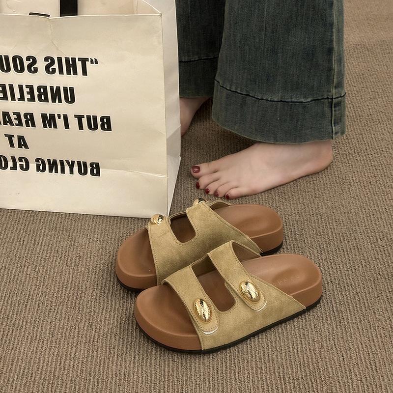 

Retro slippers women s outer wear 2025 summer new simple and versatile breathable outer wear casual Roman flat-bottomed cool slippers 40