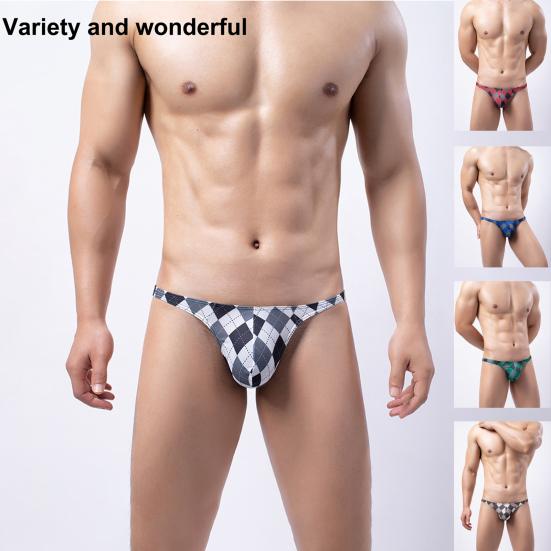 Pánská tanga Károvaný potisk Sexy každodenní nošení Pánské elastické pas G-string kalhotky