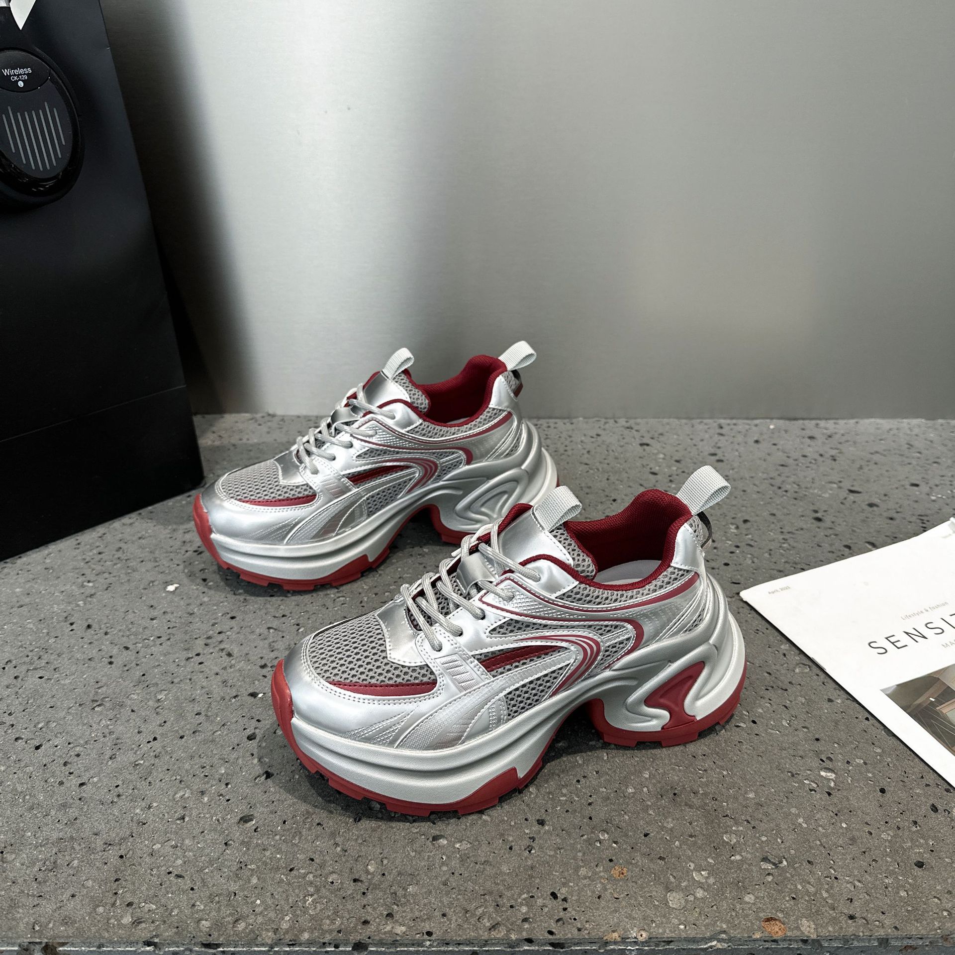 

Женские кроссовки «папины кроссовки» новые I спортивный стиль повседневные кроссовки платформа сетка дышащие кроссовки для бега 35 бордовый