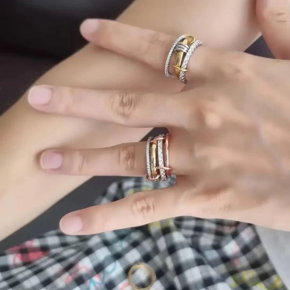 Gold Stackable Rings Geometric Knuckle Ring Multi-Link Connected Rings  Dual Purpose Jewelry