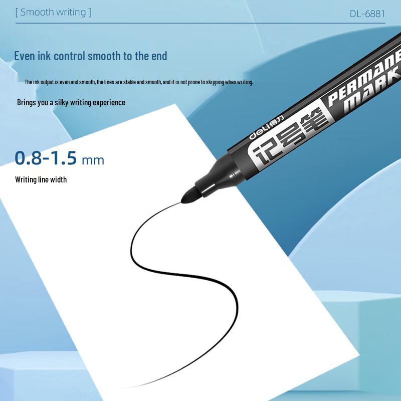 Deli Black Broad Tip Oily Marker Pens (10-Pack)