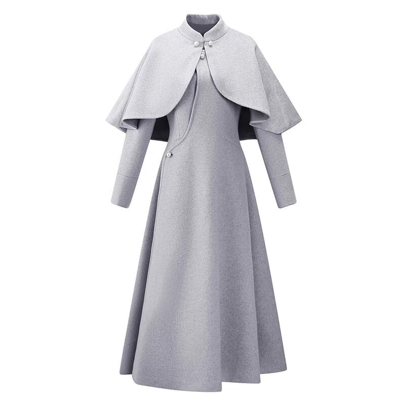 

Tluoman Women s Elegant Grey Wool Blend Formal Coat 3XL