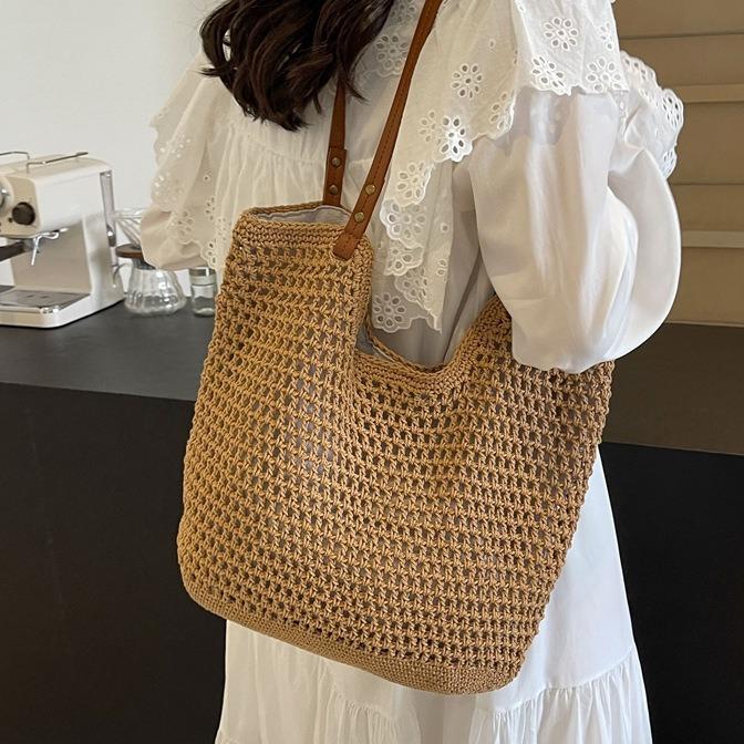 Large Capacity Bag Women'S Fashion Versatile Casual Shoulder Seaside Vacation Beach Bag Fashion Woven Tote Bag