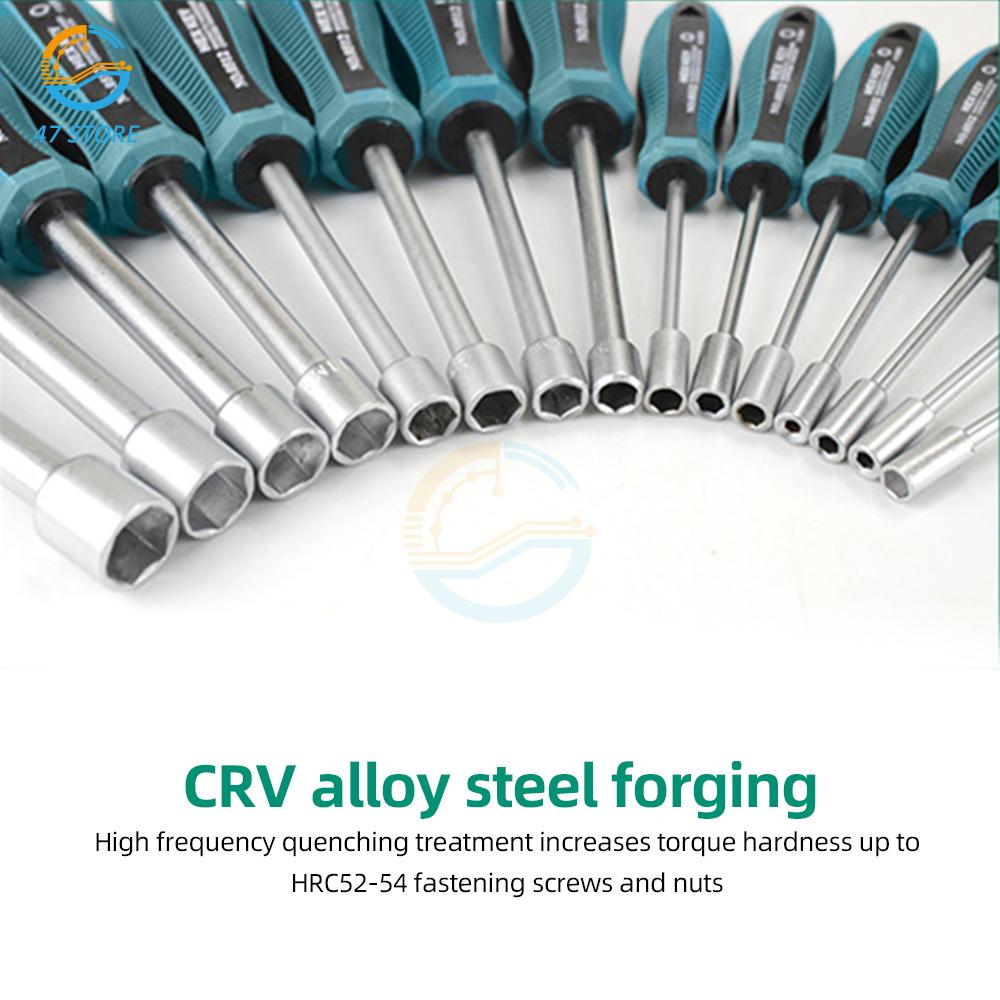 Metal Socket Driver Hex Wrench Screwdriver Hex Nut Key Nutdriver Hand Tool Nut Driver Set 6mm/7mm/8mm/9mm/10mm/11mm-14mm