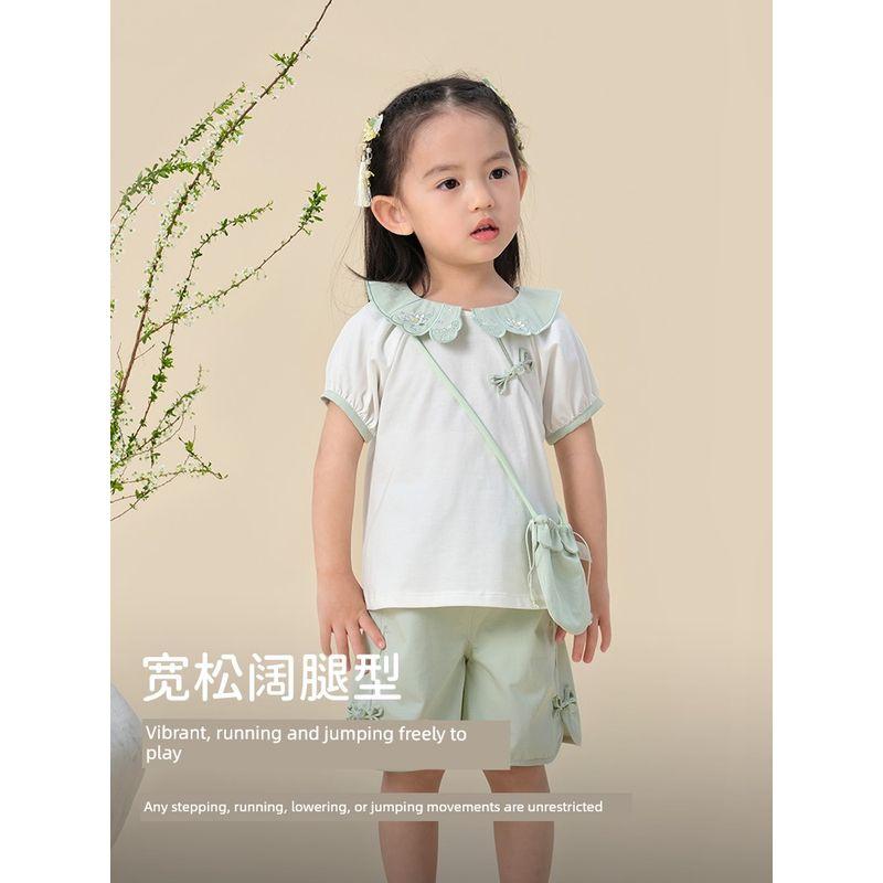 David Bella Girls' Five-Piece Pants Set Children's Chinese Style Hanfu Two-Piece Set Stylish New Summer Outfit Baby Clothes
