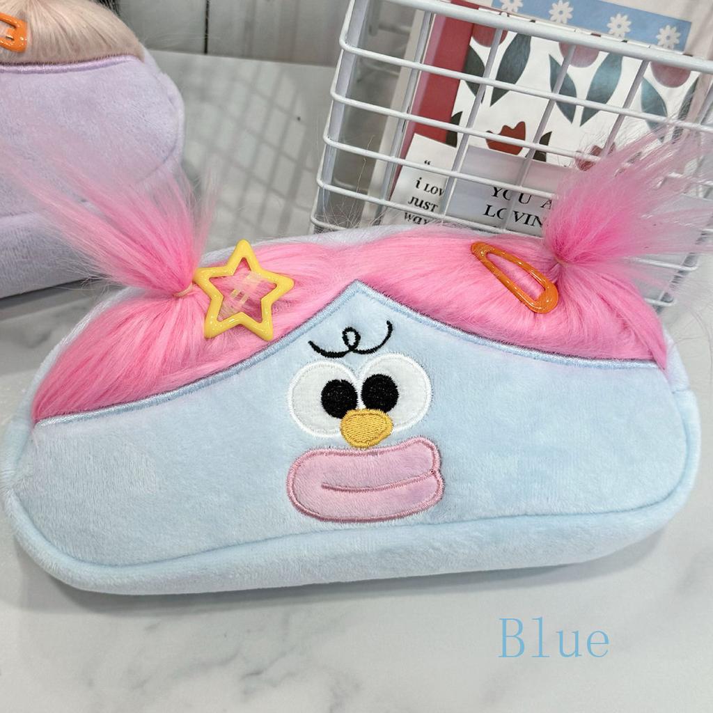 Funny fried hair girl pencil case ugly cute large-capacity desktop stationery storage bag student stationery box plush storage bag