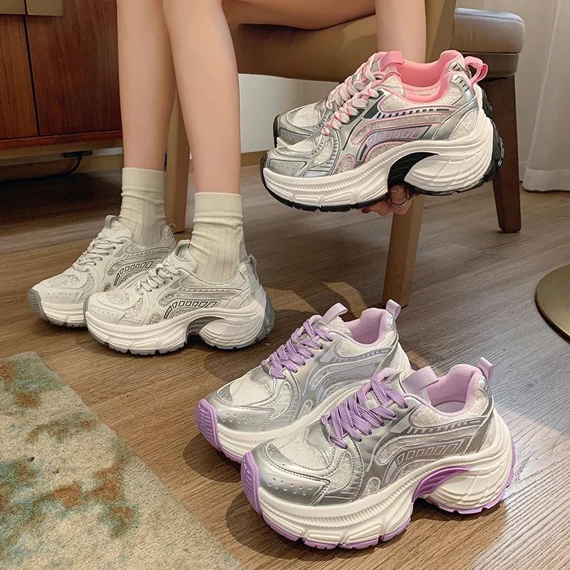 New Classic Luxary Women's Shoes Women's Casual Sneakers Non-slip Chunky Sneakers Mid Heel Pumps Lace Mesh Breathable Mesh Shoes
