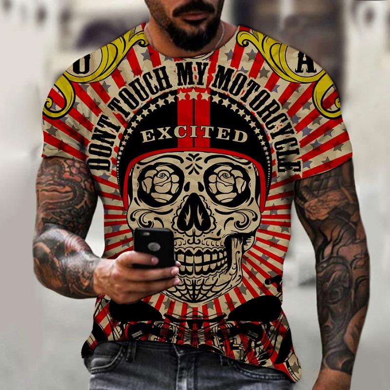 Men's 3D Printed T-Shirt Colorful Skull Pattern Print Short Sleeve O-Neck Pullover Casual Top