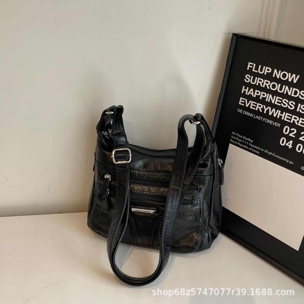 2025 New Fashion Retro Large Capacity Crossbody Bag Women's Trend Versatile PU Soft Leather Casual Lightweight Shoulder Bag