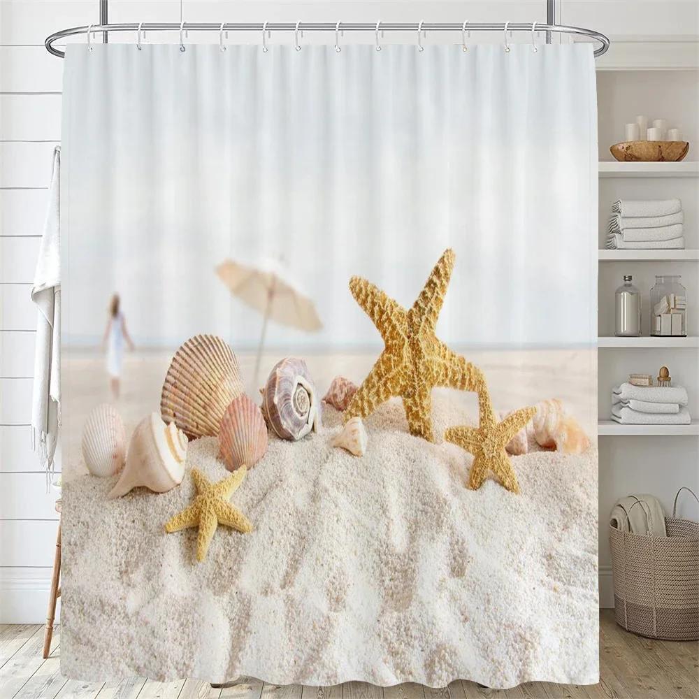 3D Strandlandschaft Duschvorhänge Meer Ozean Mittelmeer Badezimmervorhang Wasserdichtes Stoff Dekor Badevorhang