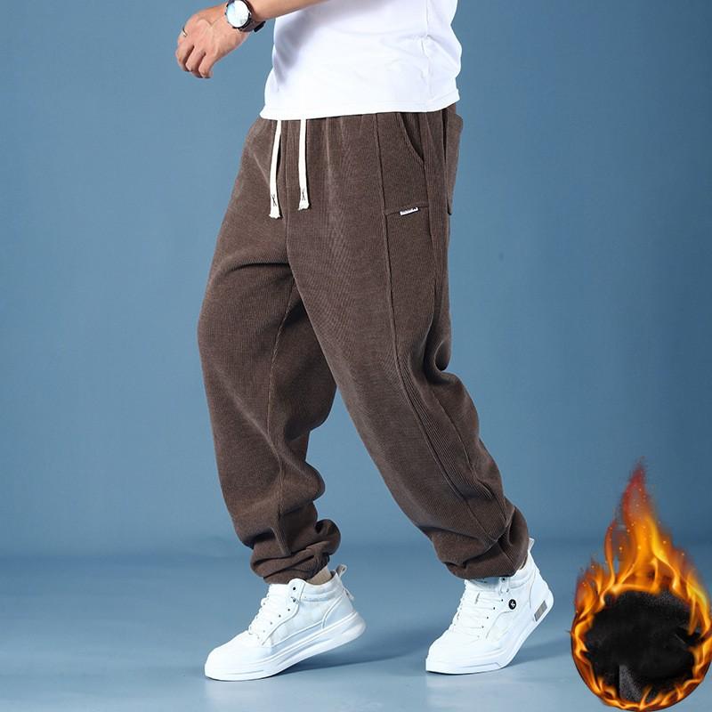 

Men Winter Plus Velvet Trouseryouth Solid Corduroy Pants Fleece Lined Warm Thick Sweatpant 11XL