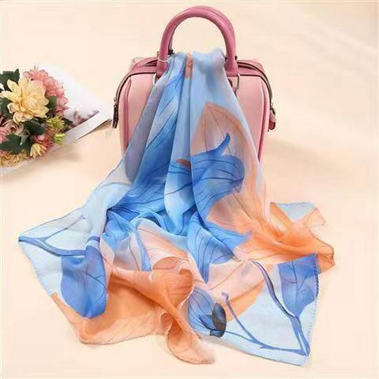 Spring & Summer Silk Chiffon Scarf for Women – Versatile, Fashionable, Sun-Protective, Printed Headscarf