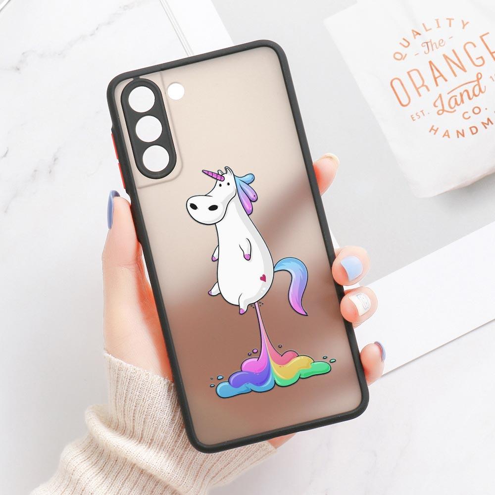 S23 Ultra Case For Samsung Galaxy S23 S22 Ultra S20 S21 FE Plus S10 Lite S24 Phone Case Matte Clear Cover Funny Unicorns Rainbow