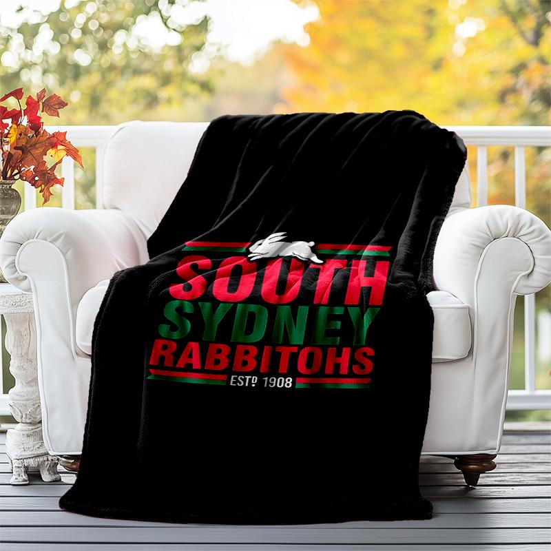 South Sydney Rabbitohs Flannel Blanket Soft All-Season Throw, Design for Camping, Car Travel, Hiking Sofa, Bed, Office Perfect Gift for Parties