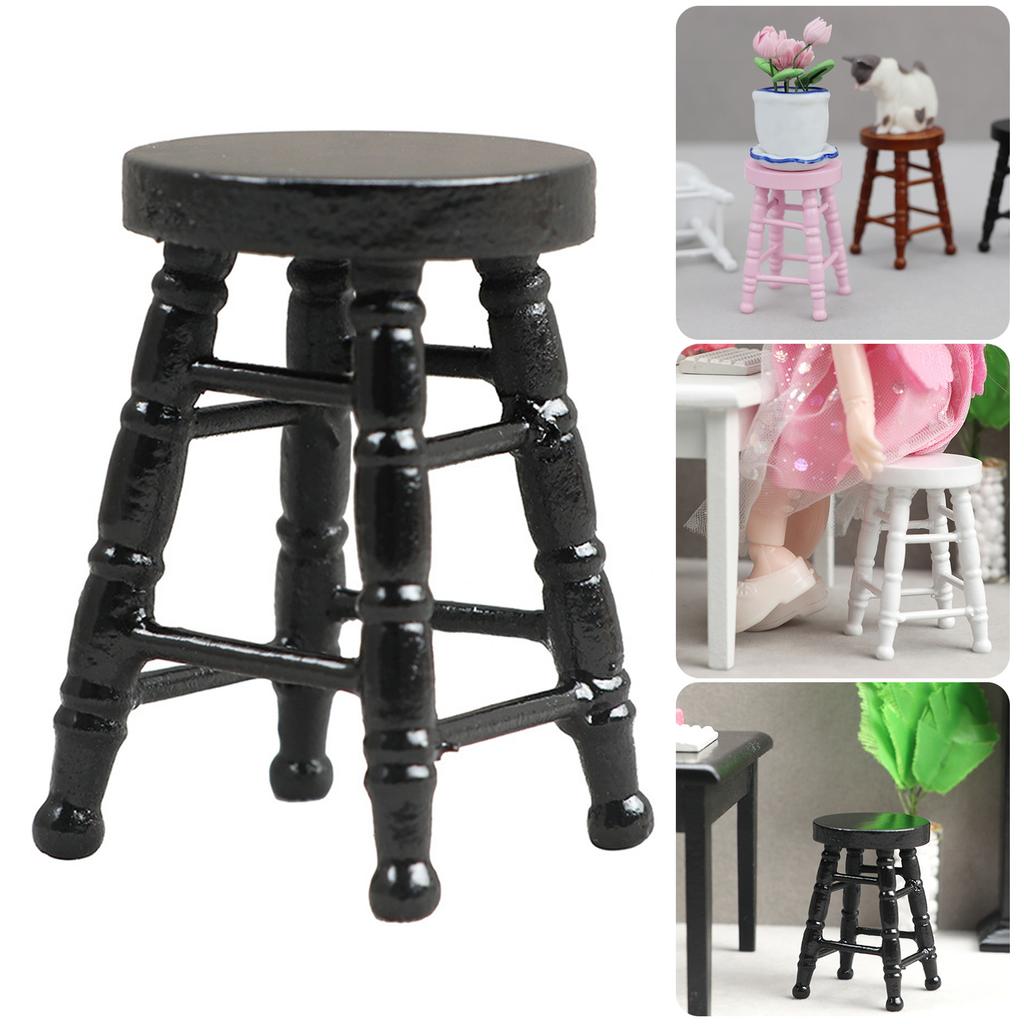 Realistic Wood Stool Zakka Realistic Pretend Play for Role Display Round Top Stool Model Vintage Stool 1:12 Doll House
