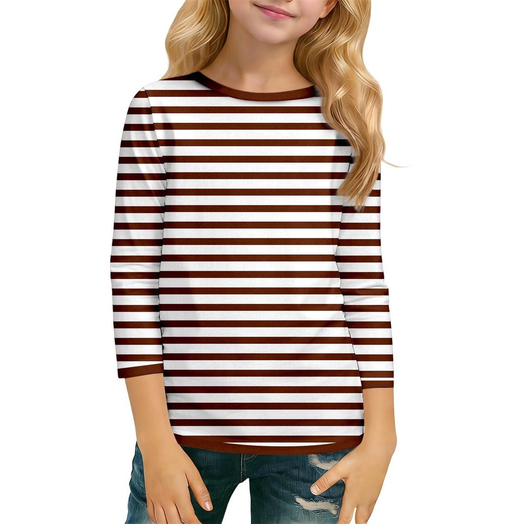 Barnens Vardagliga Mode T-shirt Topp med Trekvartsärm och Rund Halsringning