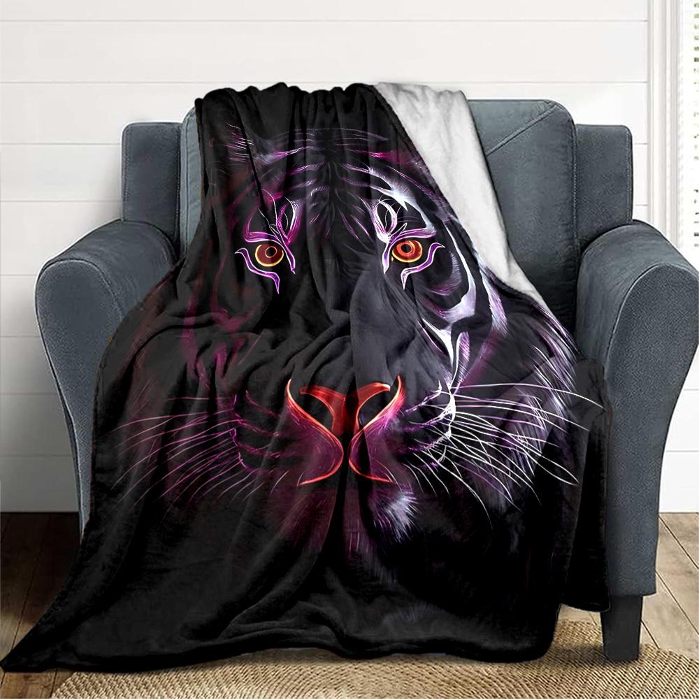 1pc Tiger Face Artwork Blanket Lightweight Blanket Throw Blanket For Sofa, Bed, Travel, Camping, Livingroom, Office, Couch, Chair Yy251010056