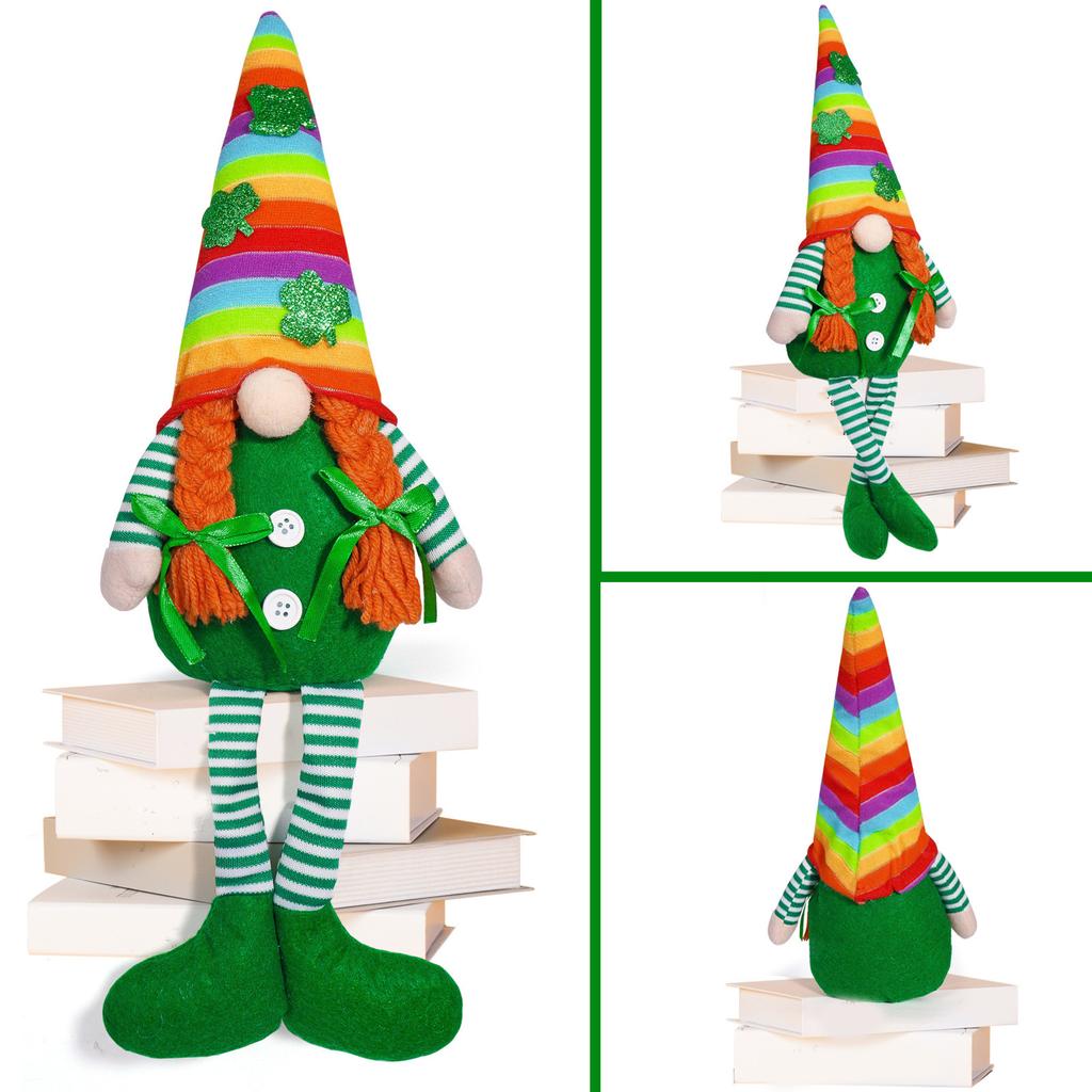 Patricks Day Long Leg Gnomes Plush Dolls Figurine for Festival Table Decors Leprechaun Swedish Elf Stuffed Figure Toy