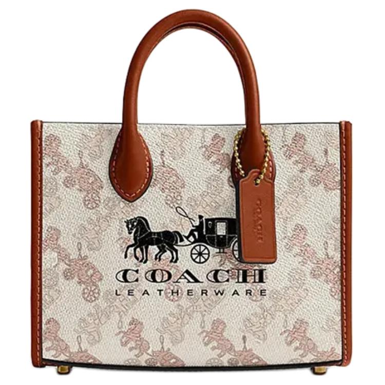 

Coach Ace 17 Carriage Pattern Print Faux Leather And Cowhide Tote Bag Shopping Bag Shoulder Crossbody Handbag Small Women tote Chalk-White CT890-B4TXF Basic Set (Bag+Dust Bag)
