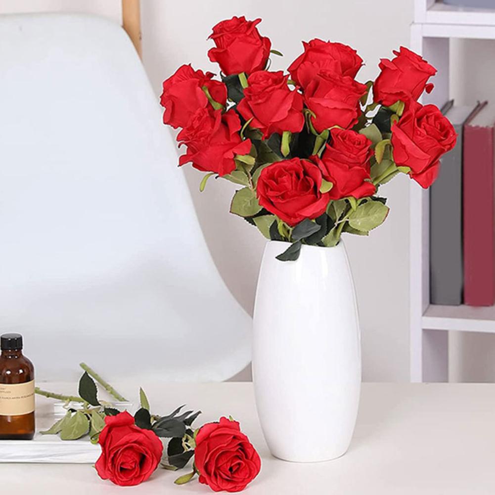 10pcs Artificial Flowers Rose Flower Branch Artificial Red Roses Realistic Fake Rose Bouquet Table Decoration Wedding Home Decor