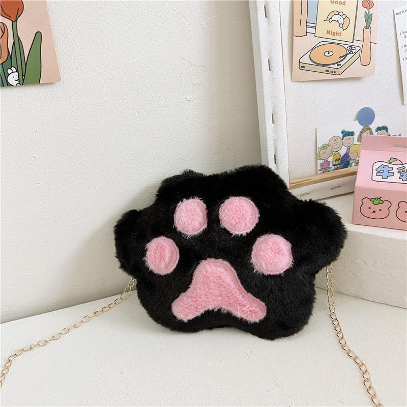 Fashion Children's Plush Bag 2025 New Creative Cute Bear Paw Oblique Span Bag Simple Girl Chain Shoulder Bag