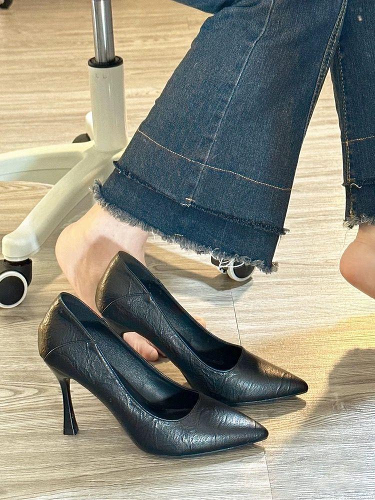 Soft leather high heels women's beige professional single shoes 2025 new spring Korean version versatile girl summer fine heel pointed