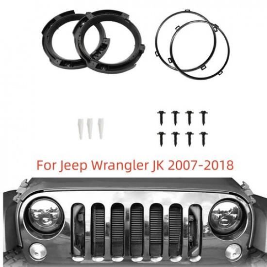 7  Headlight Mounting Bracket Ring Black Round Base For Jeep Wrangler JK 2007-18