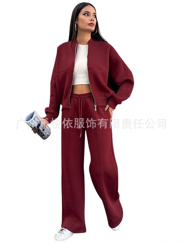 2024 Spring and Autumn Sweater Two-piece Women's Clothing European and American Cross-border Trend Fashion Casual Zipper Cardigan Trousers