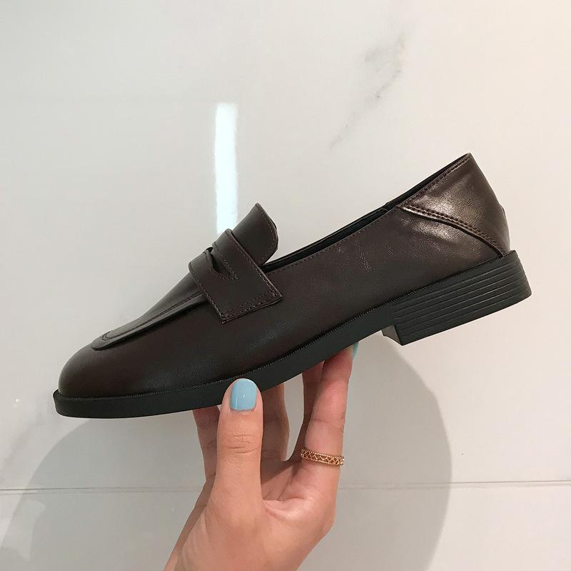 Loafers Women's Summer Thick Low-heeled Single Shoes Neutral Unisex Black Matte Small Leather Shoes Women's Skirt