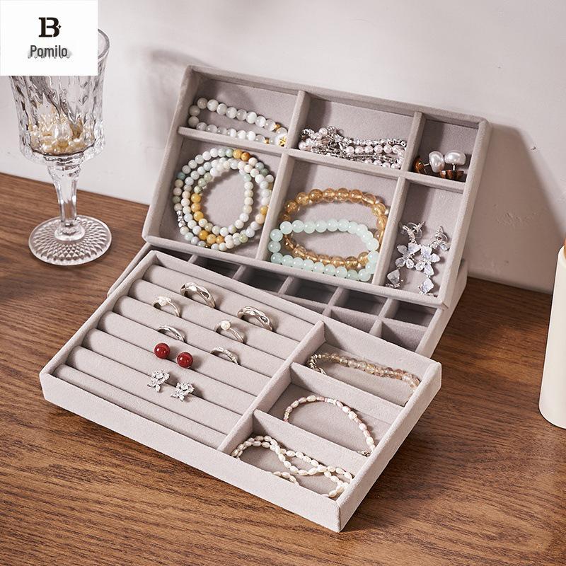 Velvet Jewelry Organizer Tray with Dividers for Necklaces, Earrings, and Rings