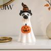 Cute Halloween Party Favors Ghost Dog Figurine, Wizard Hat Pumpkin Resin Statue, Tabletop Decor Festive for Entryway Bar Window Party, Lovely Holiday