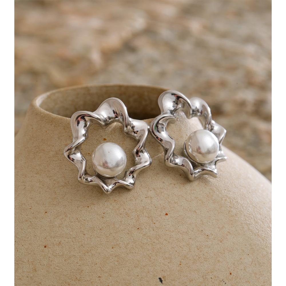 Eetit Fashion Stainless Steel Simulated Pearls Flower Stud Earrings for Women Waterproof Trending Ear Daily Jewelry