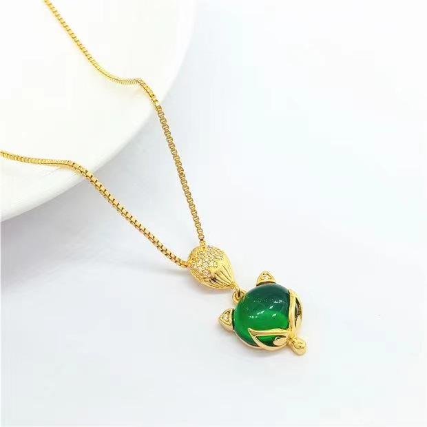 Vietnam Sand Gold Plated Red Fox Necklace with Simulated Gold Pendant - Women's Cute Fox Jewelry