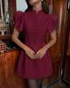 2026 Summer Stand Collar Puff Sleeve High Waist Dress for Women – Trendy European & American Style