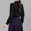 Women Elegant Shirt V-neck Chiffon Blouse Loose Casual Long Sleeve Office Shirt Chic Female Party Pullovers Top Autumn