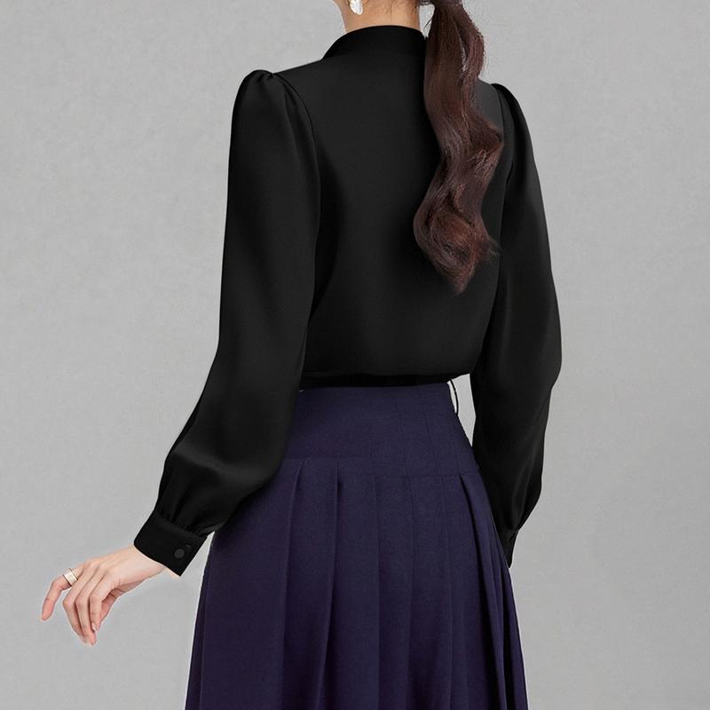Women Elegant Shirt V-neck Chiffon Blouse Loose Casual Long Sleeve Office Shirt Chic Female Party Pullovers Top Autumn