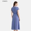 PORTS Women's 2025 S/S Sky Blue Pleated V-Neck Midi Dress
