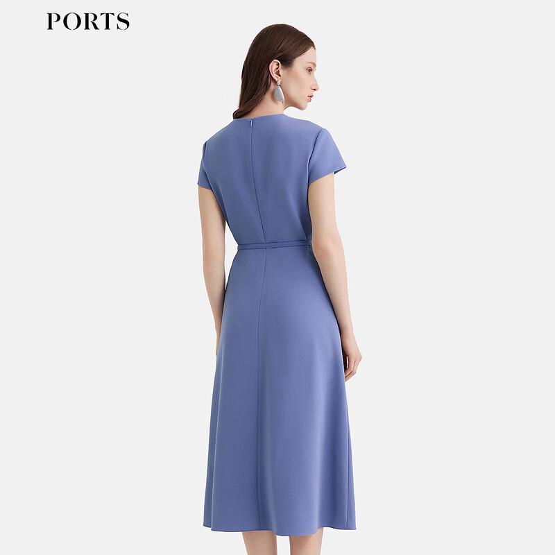 PORTS Women's 2025 S/S Sky Blue Pleated V-Neck Midi Dress