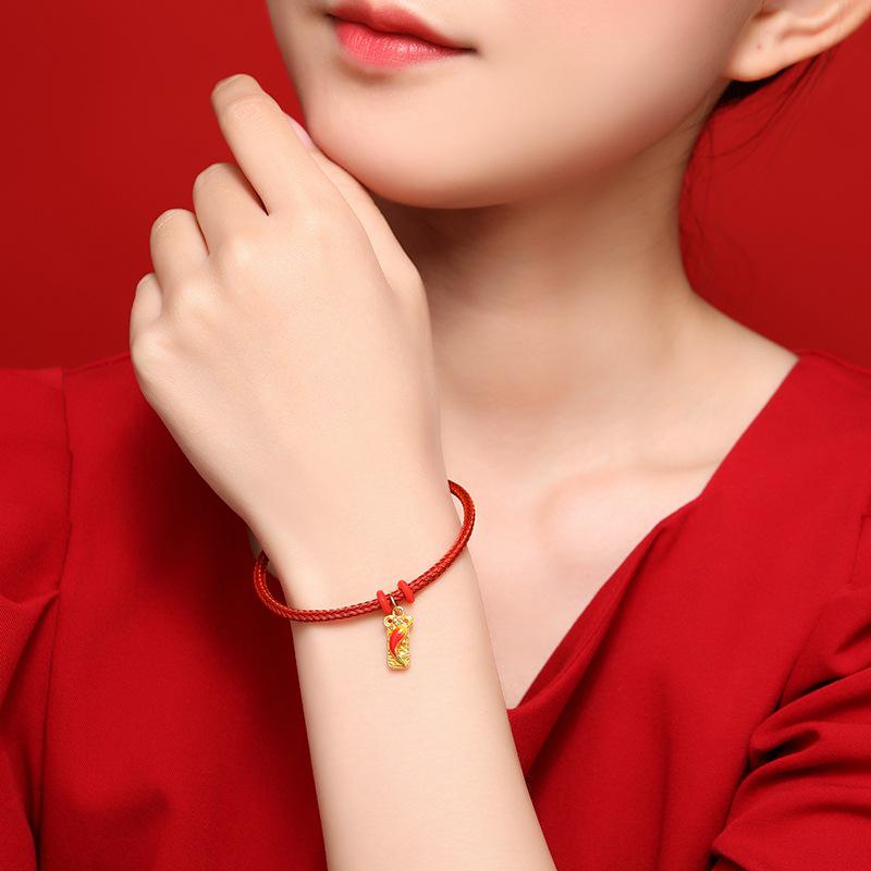Браслет с эмалированной бусиной Золотой Карп Вьетнамский: Счастливая Желтая Латунь Позолоченная Веревка