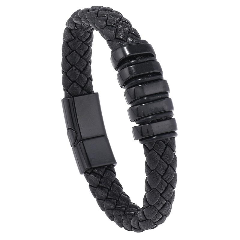 

Meier Woven leather bracelet with unique alloy magnetic clasp - hip hop style, versatile bangle